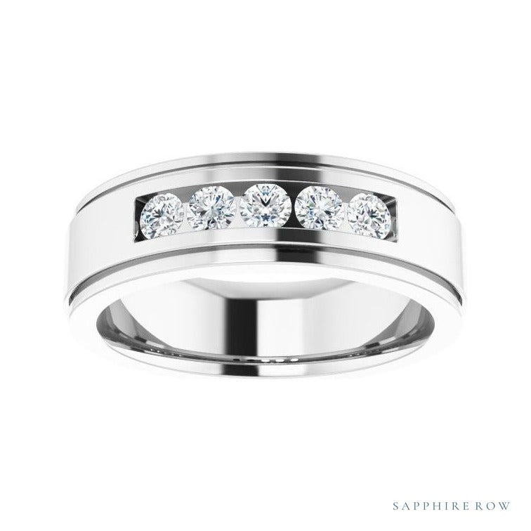 Lab-Grown Diamond Grooved Five-Stone Channel-Set Band