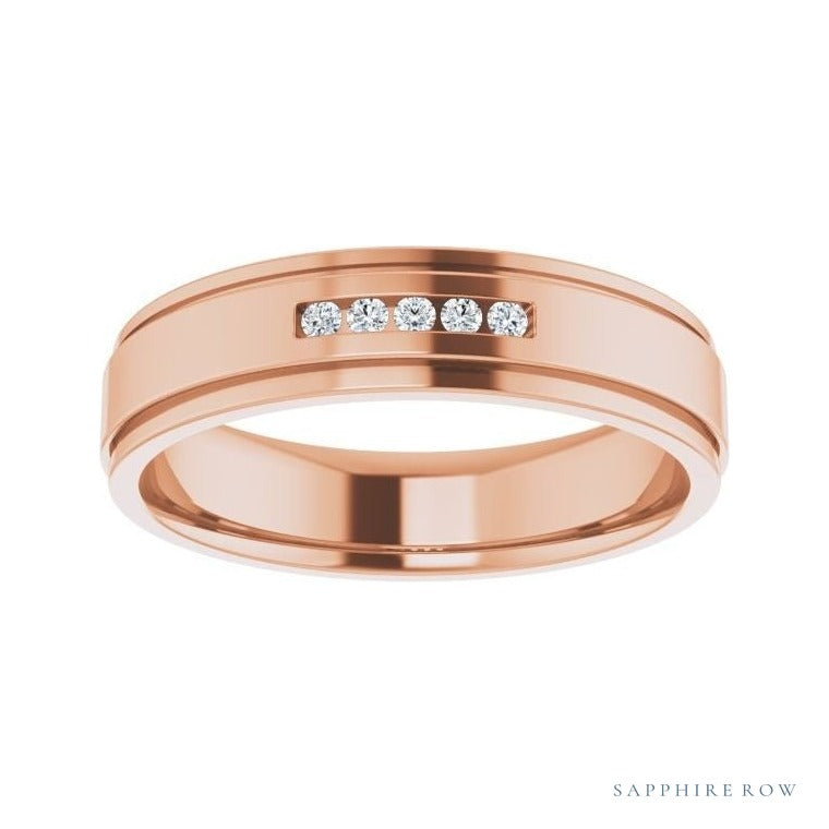Lab-Grown Diamond Grooved Five-Stone Channel-Set Band