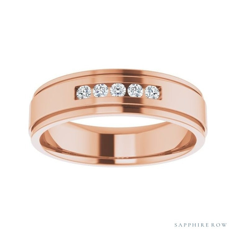 Lab-Grown Diamond Grooved Five-Stone Channel-Set Band