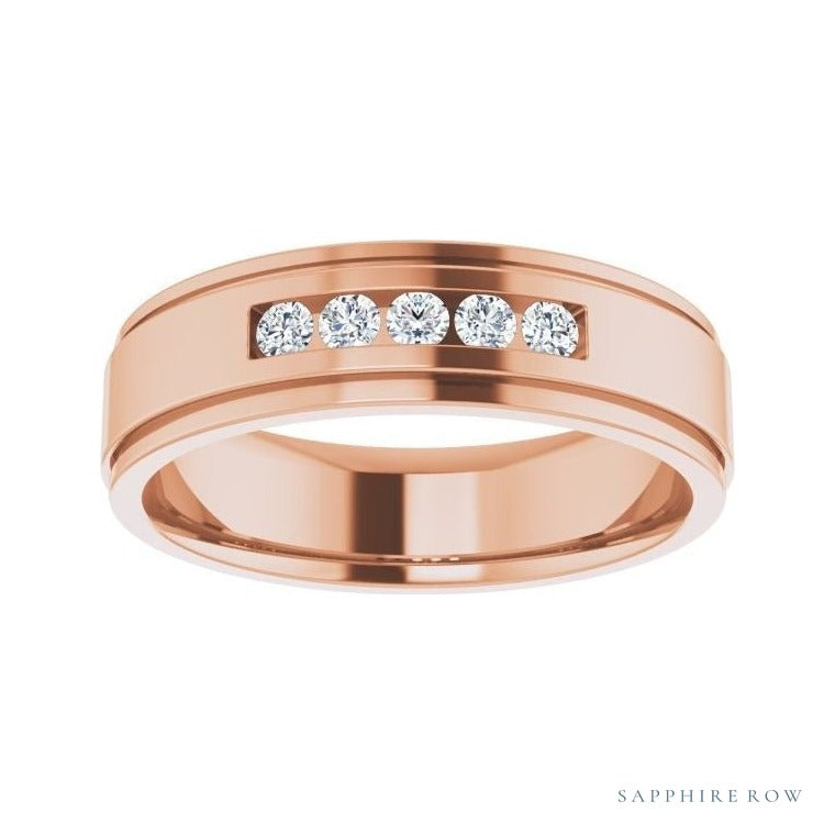 Lab-Grown Diamond Grooved Five-Stone Channel-Set Band