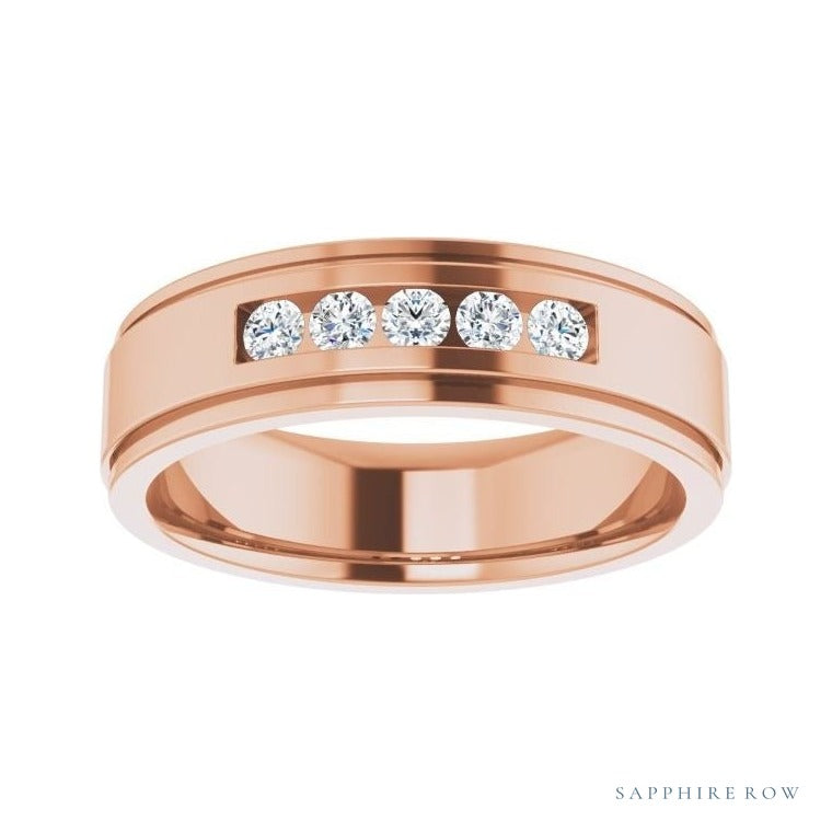 Lab-Grown Diamond Grooved Five-Stone Channel-Set Band