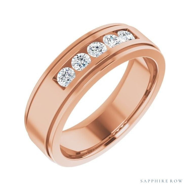 Lab-Grown Diamond Grooved Five-Stone Channel-Set Band in 14K rose gold, alternate view