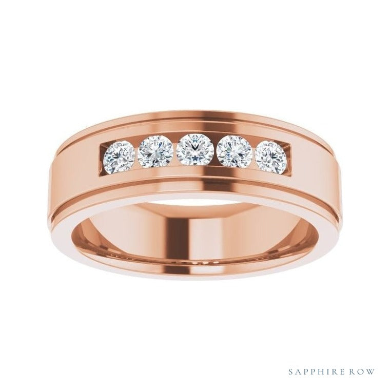 Lab-Grown Diamond Grooved Five-Stone Channel-Set Band