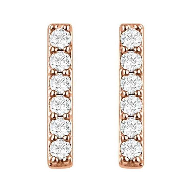 Lab-Grown Diamond Pavé Bar Earrings in 14K rose gold, alternate view