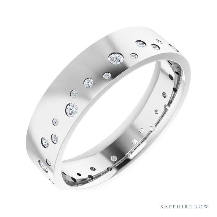 Lab-Grown Diamond Scattered Cigar Band in 14K white gold