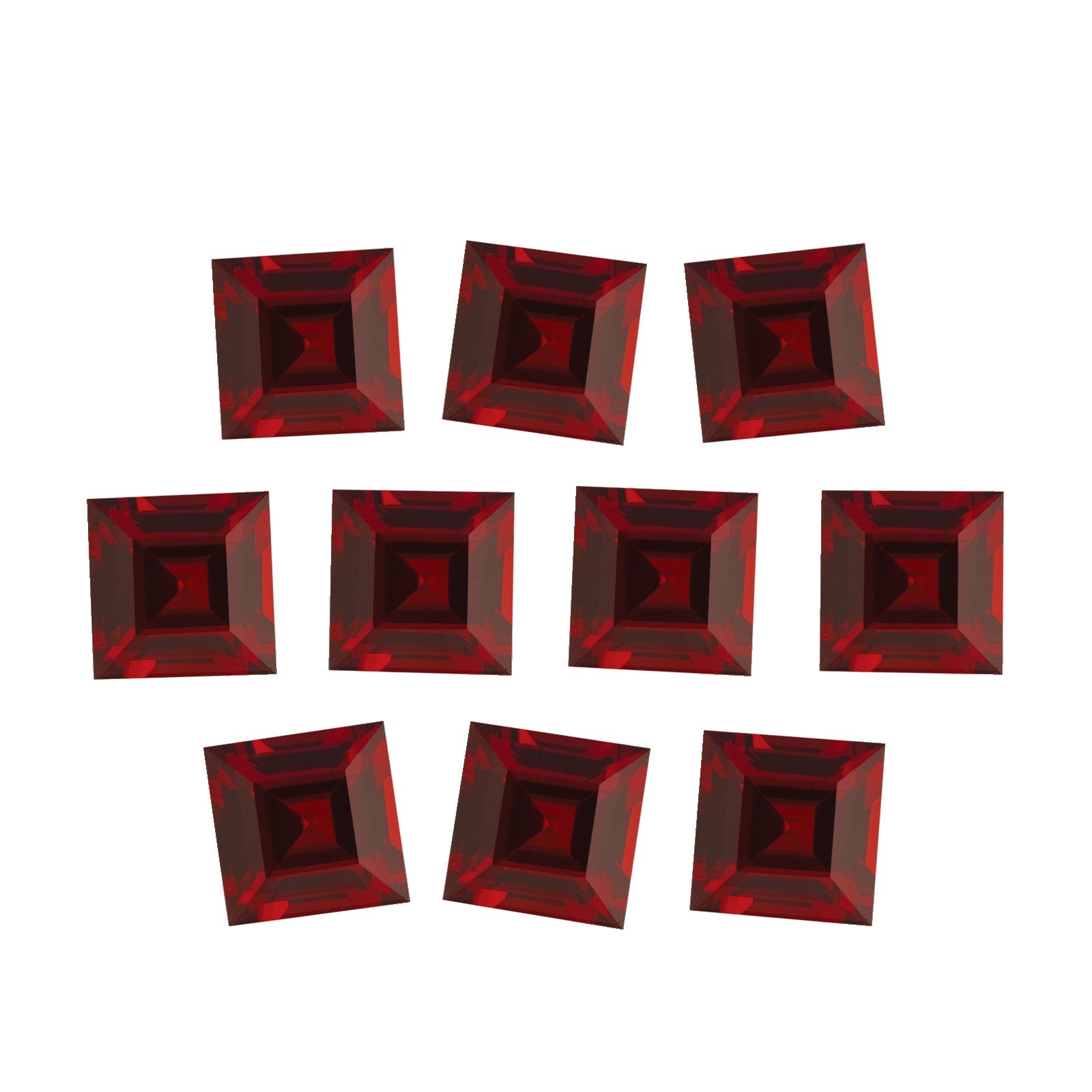 Lot of 10: 4 mm natural dark orange red mozambique garnet, square cut | Sapphire Row · cut7