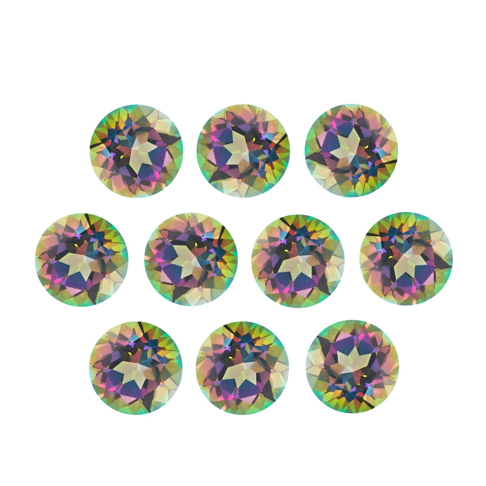 Lot of 10: 4 mm natural green mystic topaz, round cut | Sapphire Row · cut7