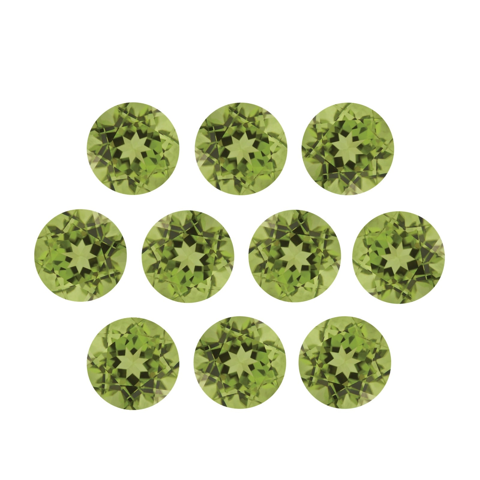 Lot of 10: 4 mm natural green peridot, round cut | Sapphire Row · cut7