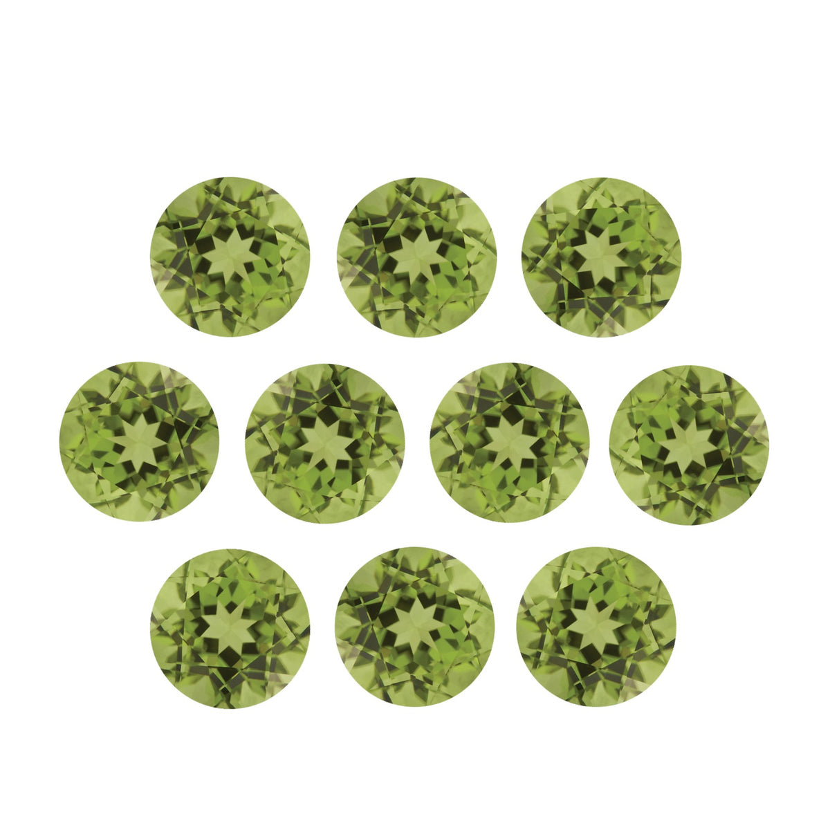 Lot of 10: 4 mm natural green peridot, round cut | Sapphire Row · cut7