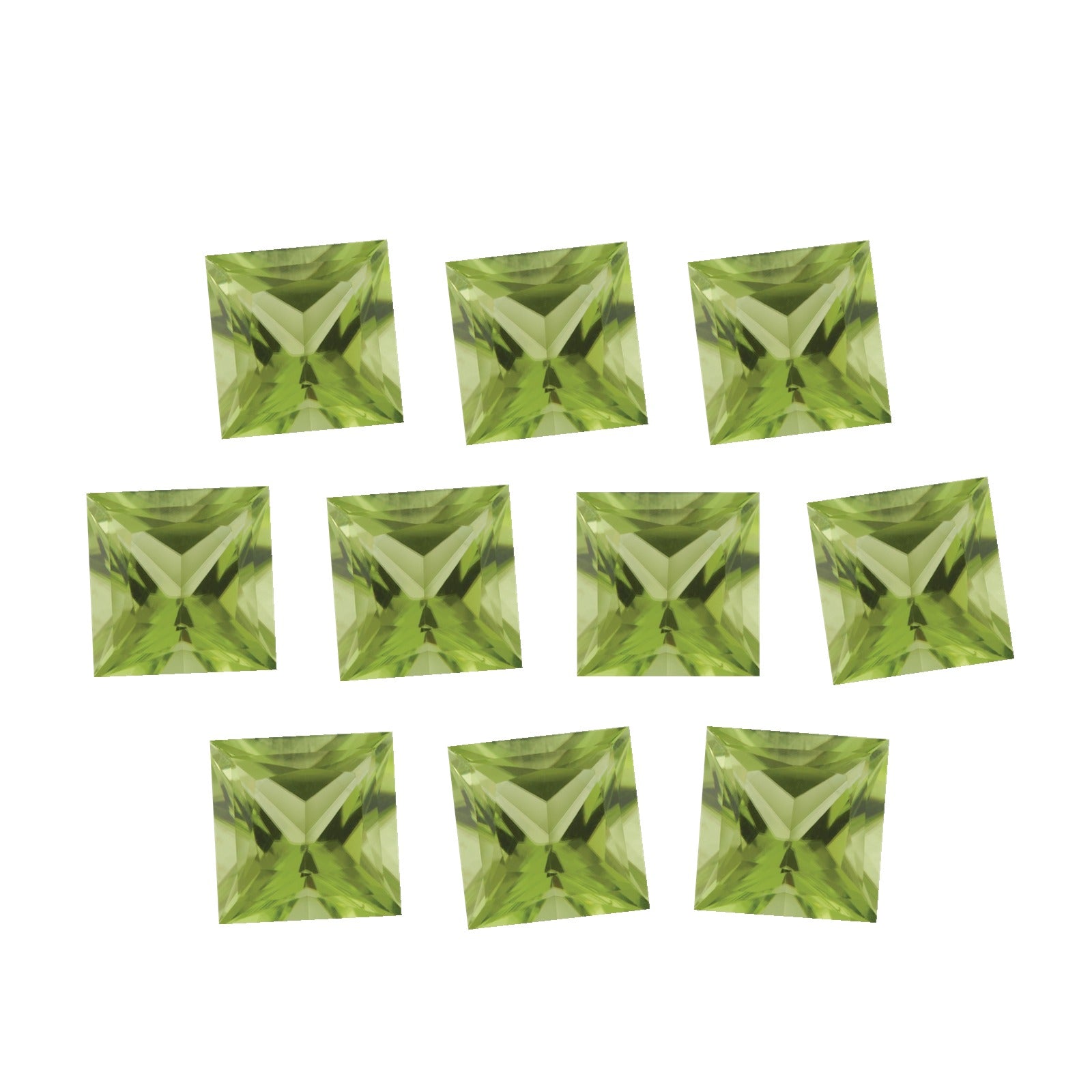 Lot of 10: 4 mm natural green peridot, square cut | Sapphire Row · cut7
