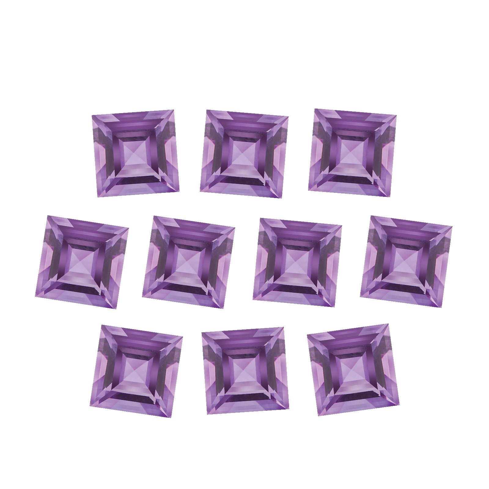 Lot of 10: 4 mm natural purple amethyst, square cut | Sapphire Row · cut7