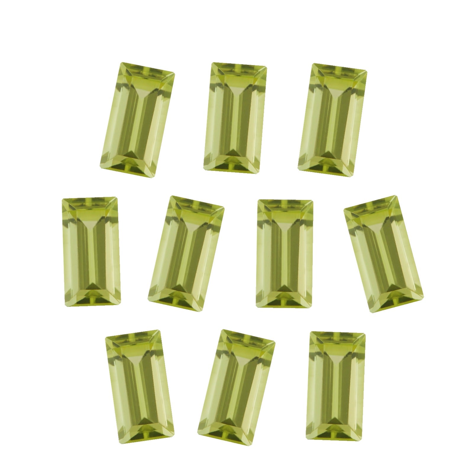 Lot of 10: 4x2 mm natural arizona green peridot, straight baguette cut | Sapphire Row · cut7