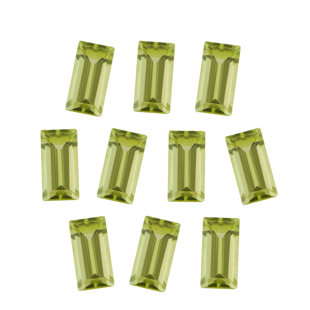 Lot of 10: 4x2 mm natural arizona green peridot, straight baguette cut | Sapphire Row · cut7