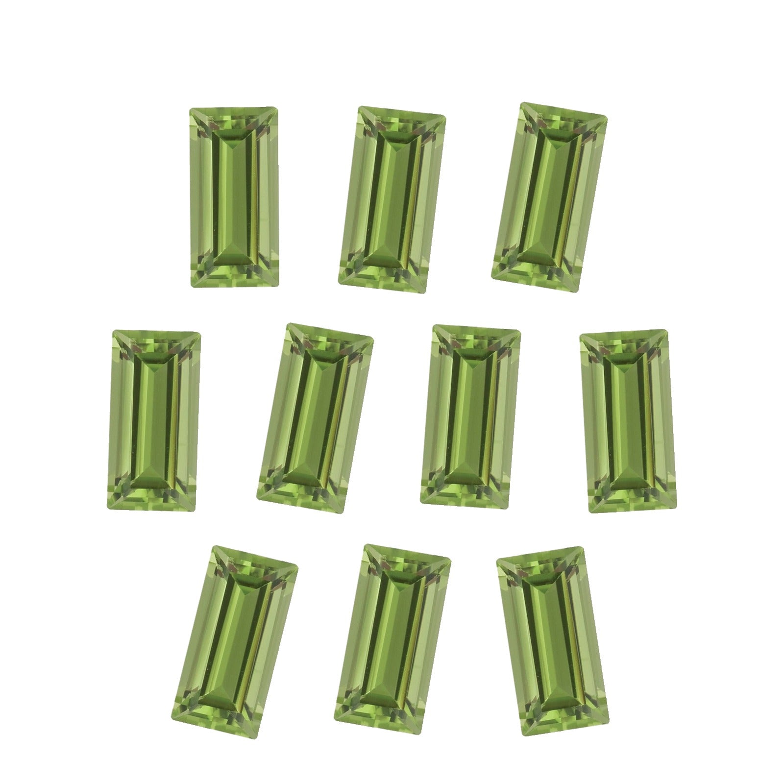 Lot of 10: 4x2 mm natural green peridot, straight baguette cut | Sapphire Row · cut7