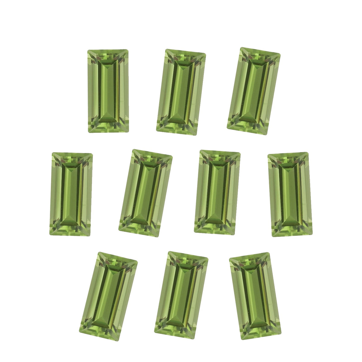 Lot of 10: 4x2 mm natural green peridot, straight baguette cut | Sapphire Row · cut7