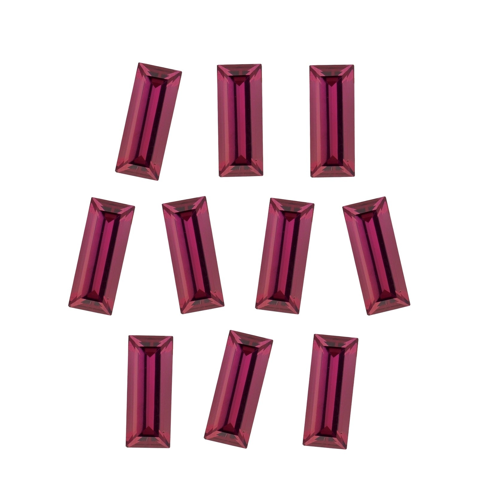 Lot of 10: 4x2 mm natural purplish red rhodolite garnet, straight baguette cut | Sapphire Row · cut7