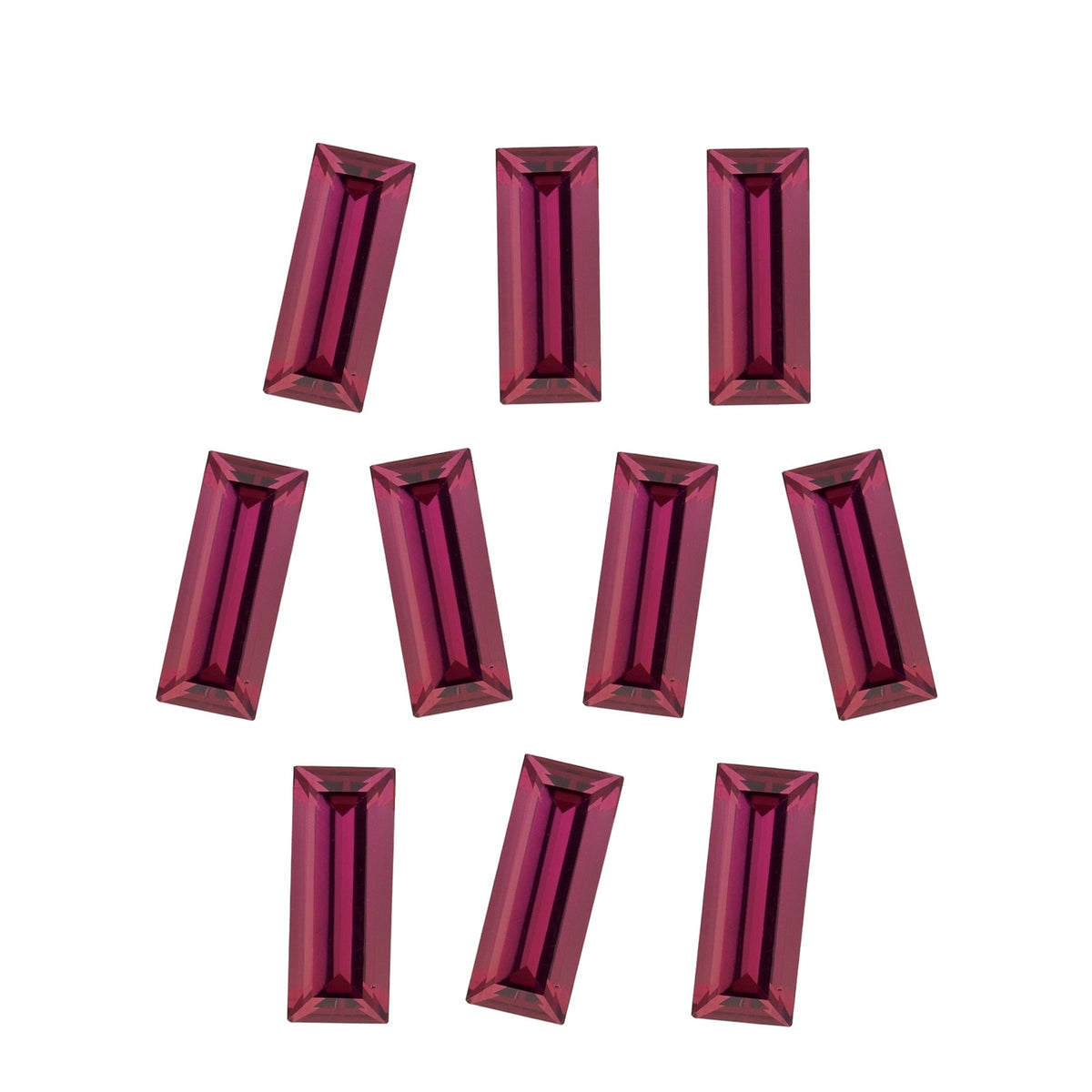 Lot of 10: 4x2 mm natural purplish red rhodolite garnet, straight baguette cut | Sapphire Row · cut7