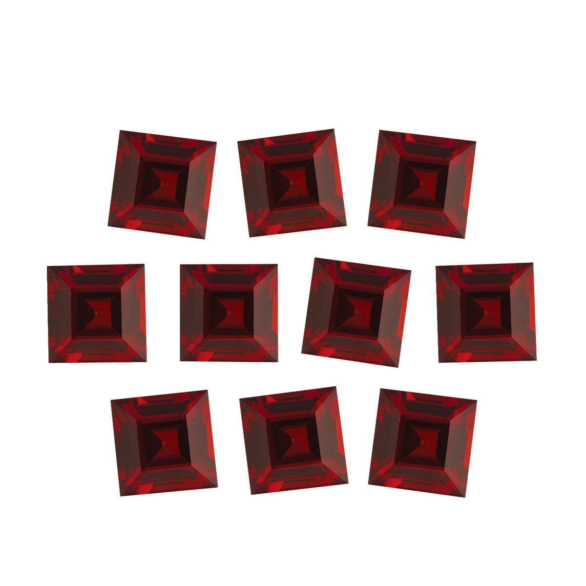 Lot of 10: 5 mm natural dark orange red mozambique garnet, square cut | Sapphire Row · cut7