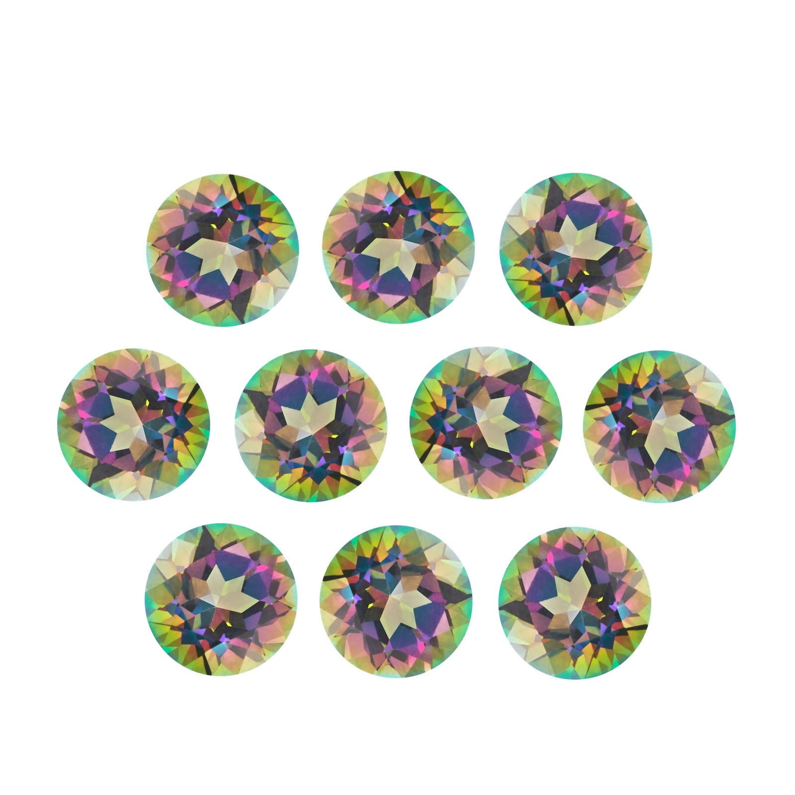 Lot of 10: 5 mm natural green mystic topaz, round cut | Sapphire Row · cut7