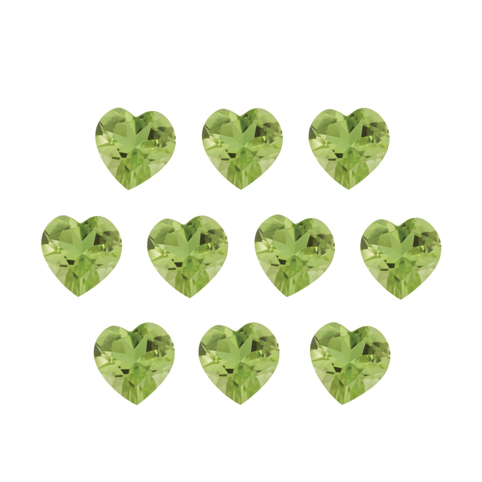 Lot of 10: 5 mm natural green peridot, heart cut | Sapphire Row · cut7