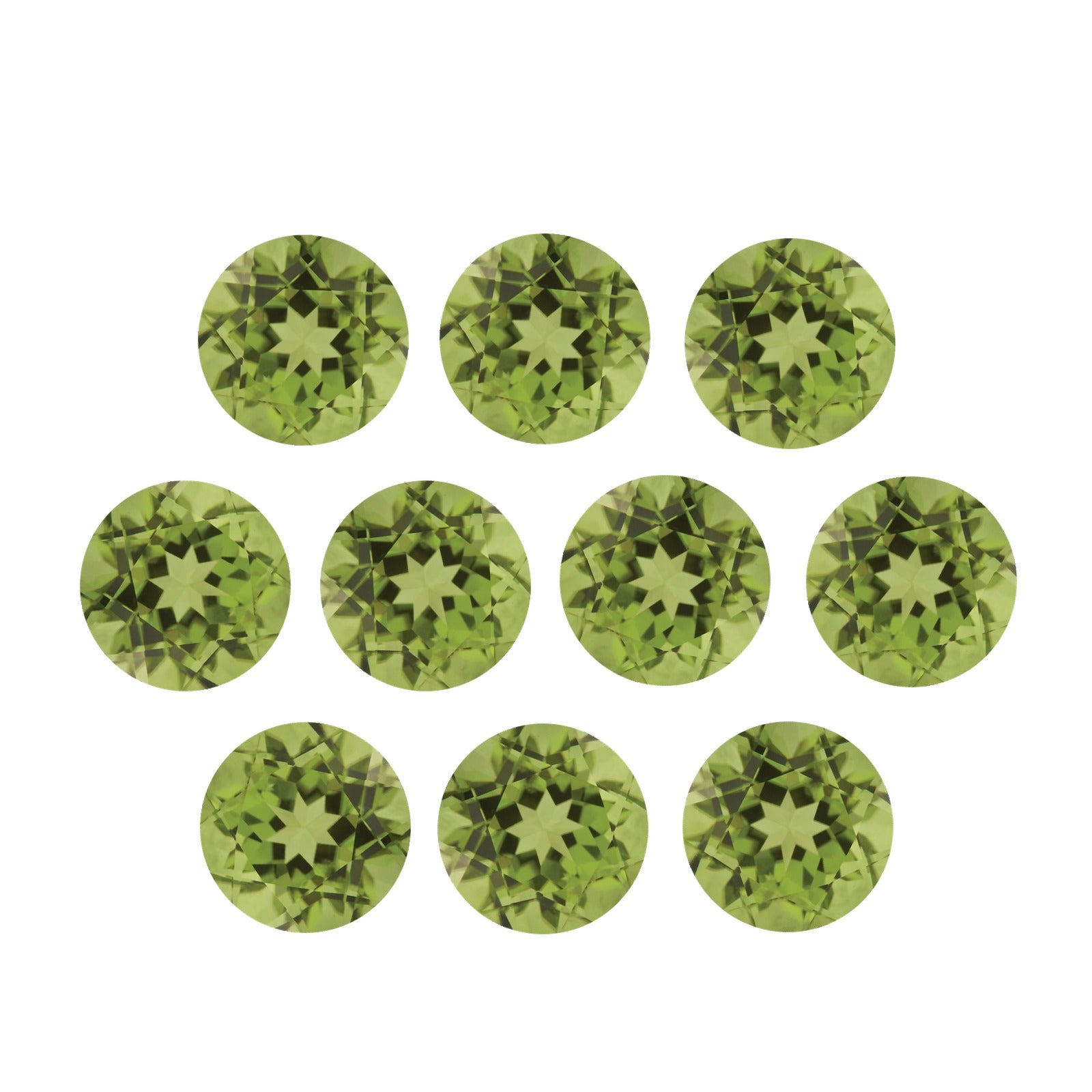 Lot of 10: 5 mm natural green peridot, round cut | Sapphire Row · cut7