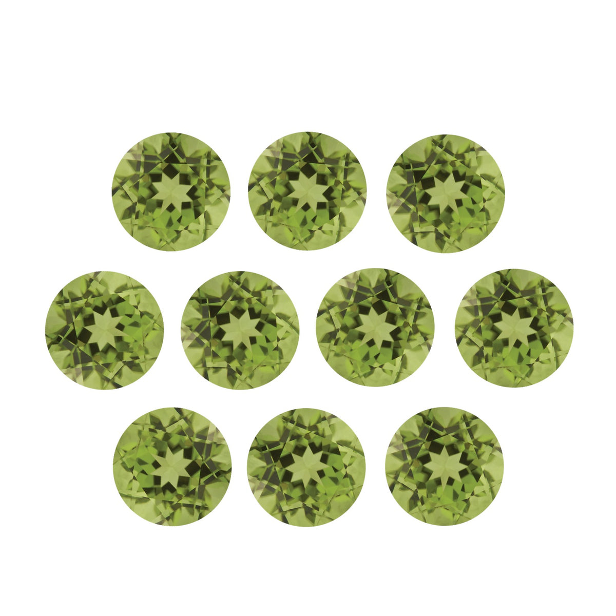 Lot of 10: 5 mm natural green peridot, round cut | Sapphire Row · cut7