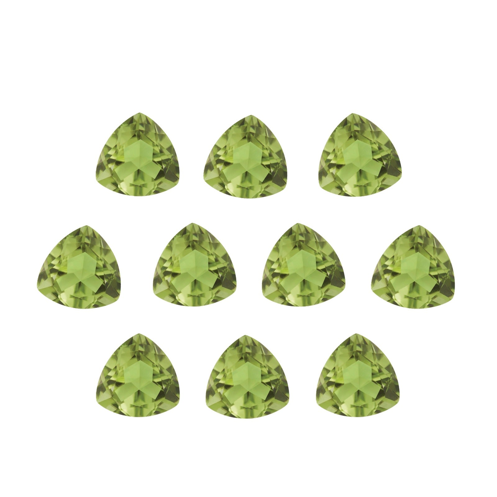 Lot of 10: 5 mm natural green peridot, trillion cut | Sapphire Row · cut7