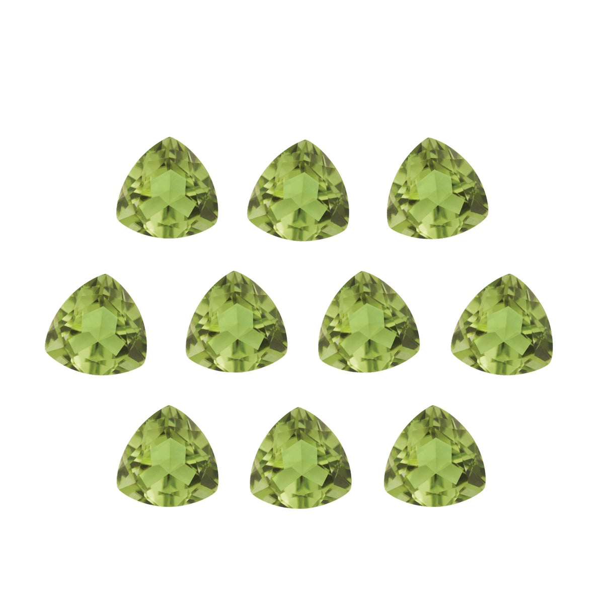 Lot of 10: 5 mm natural green peridot, trillion cut | Sapphire Row · cut7