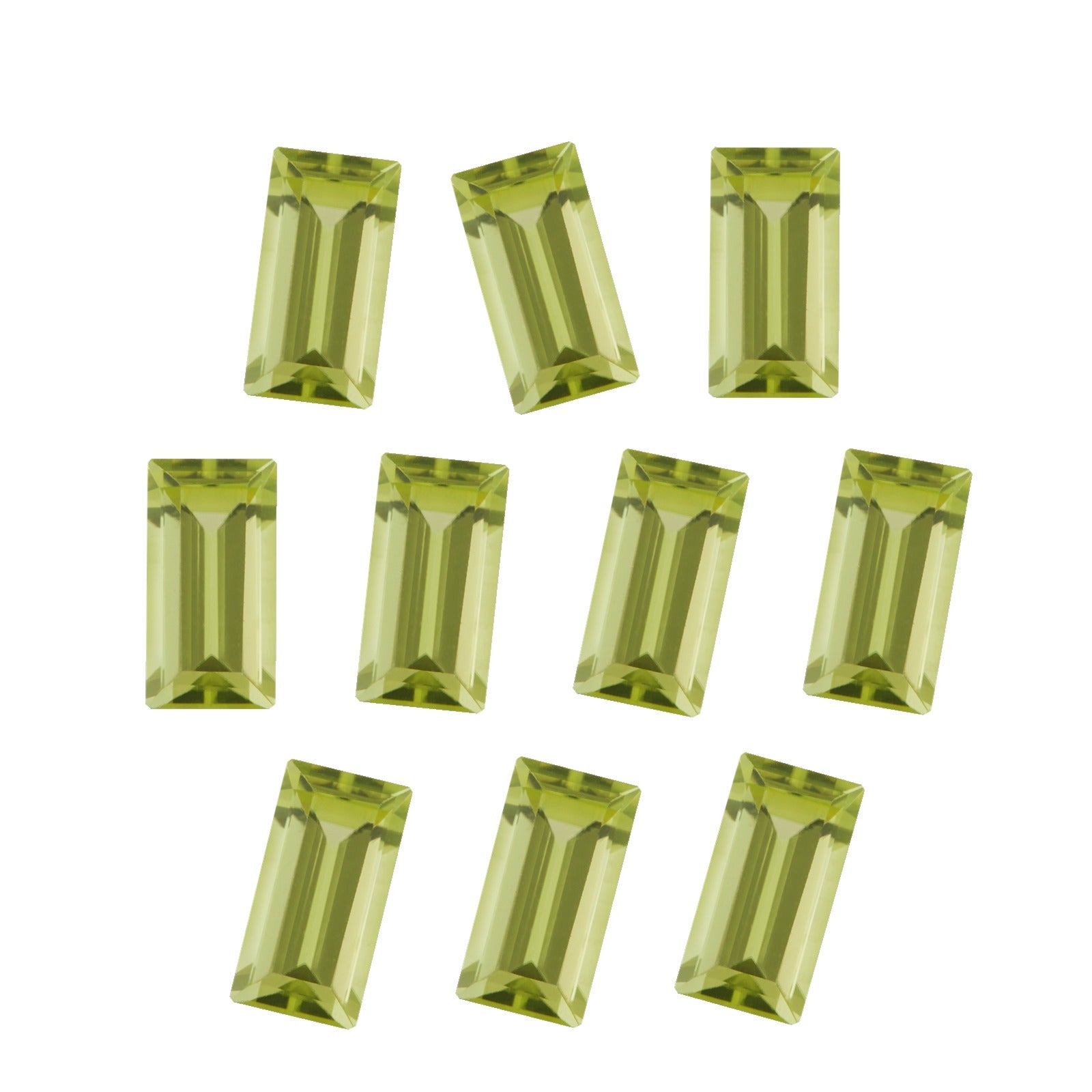 Lot of 10: 5x2.5 mm natural arizona green peridot, straight baguette cut | Sapphire Row · cut7