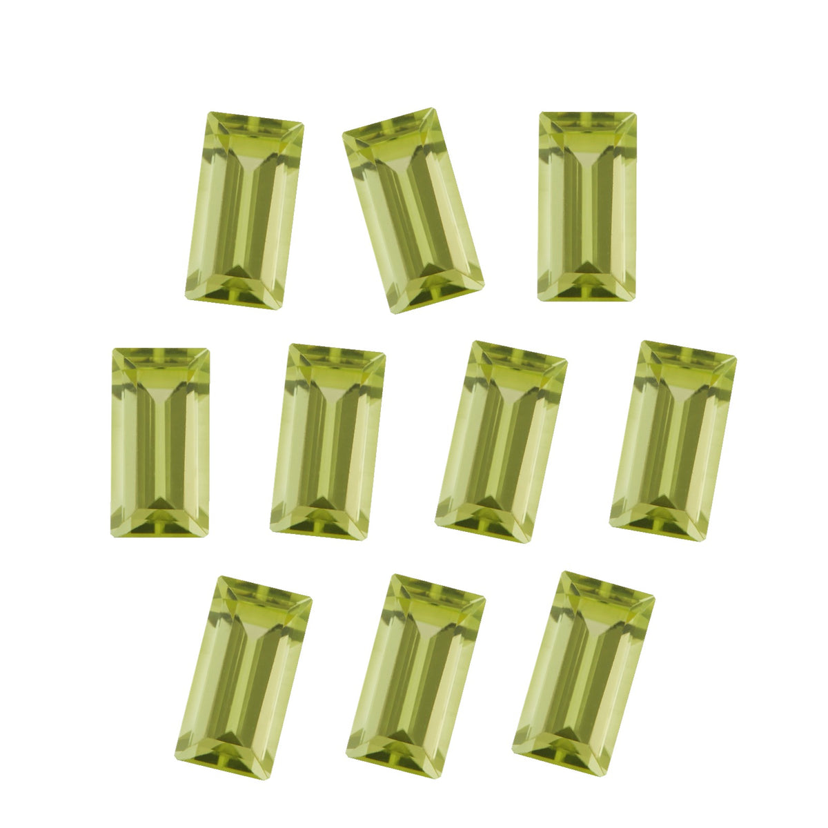 Lot of 10: 5x2.5 mm natural arizona green peridot, straight baguette cut | Sapphire Row · cut7