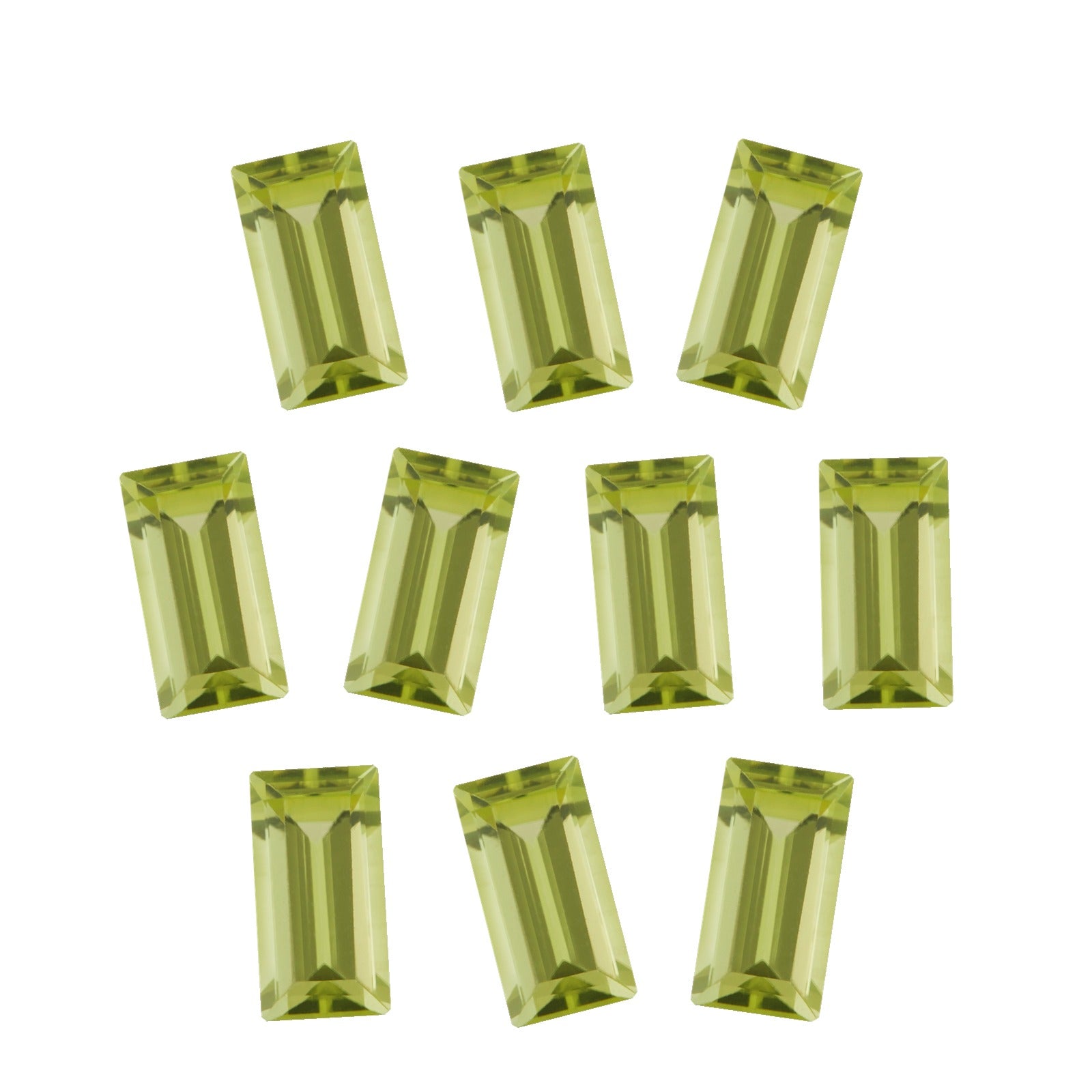 Lot of 10: 5x2 mm natural arizona green peridot, straight baguette cut | Sapphire Row · cut7