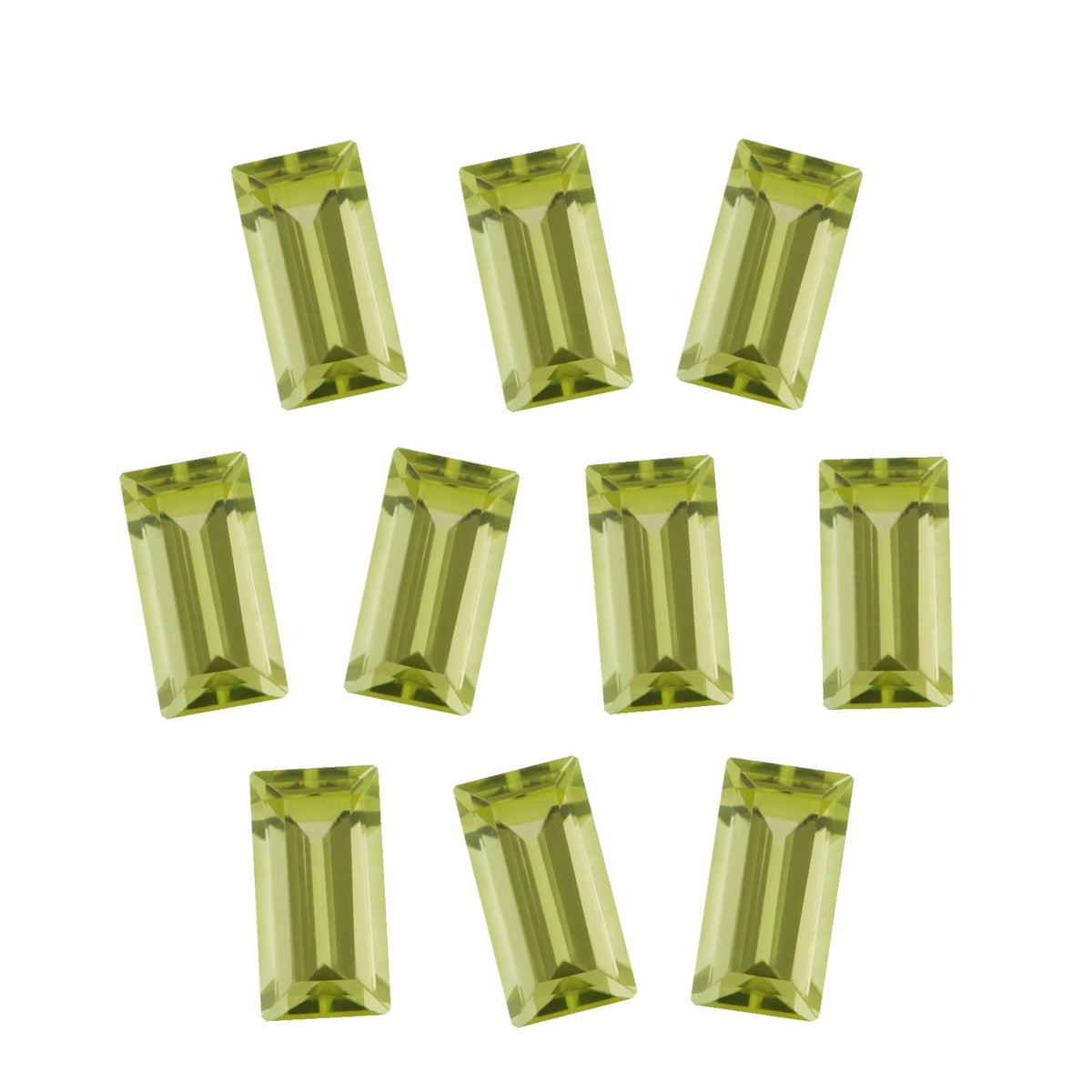 Lot of 10: 5x2 mm natural arizona green peridot, straight baguette cut | Sapphire Row · cut7