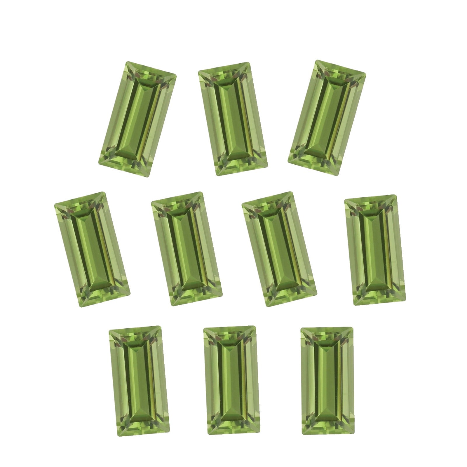 Lot of 10: 5x2 mm natural green peridot, straight baguette cut | Sapphire Row · cut7