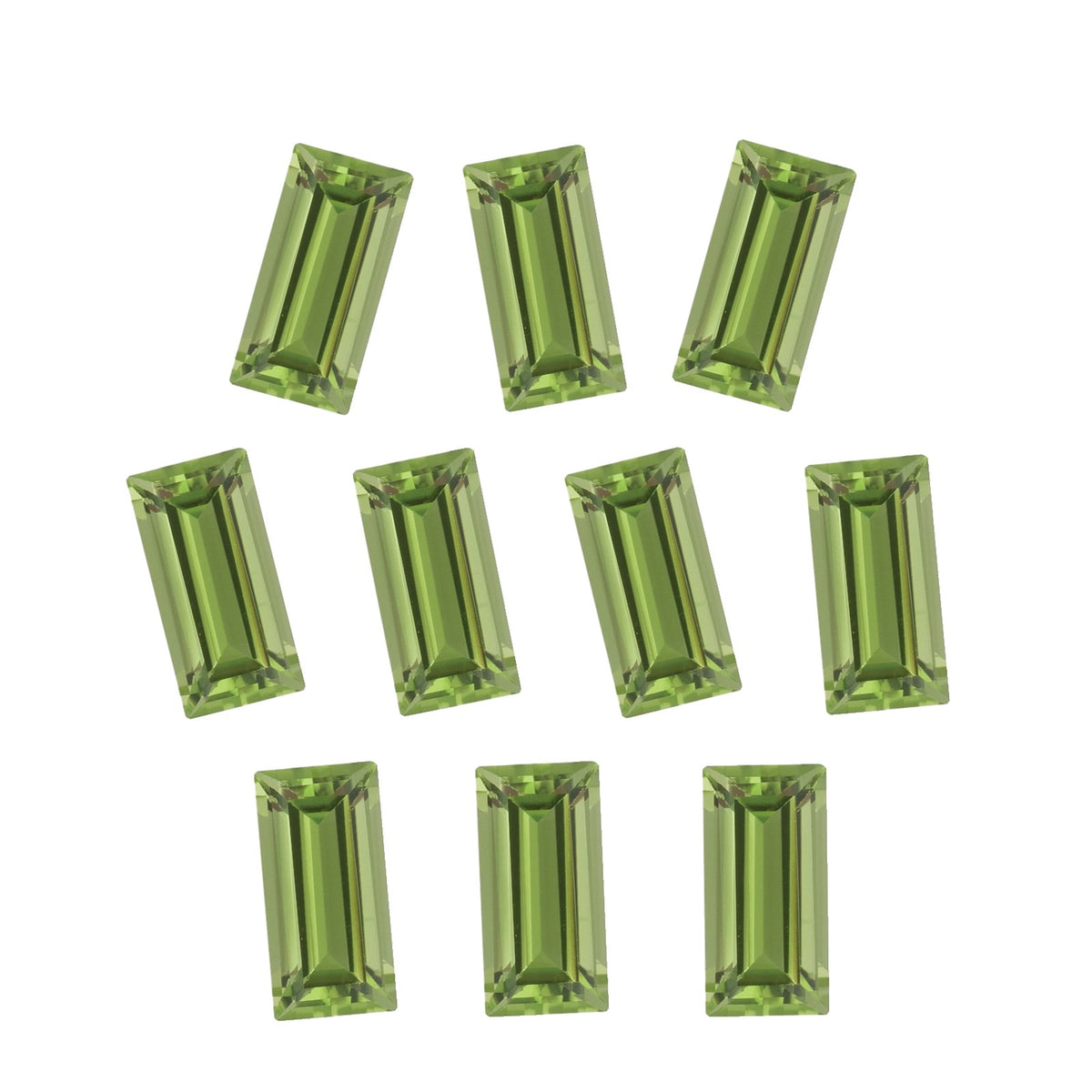 Lot of 10: 5x2 mm natural green peridot, straight baguette cut | Sapphire Row · cut7