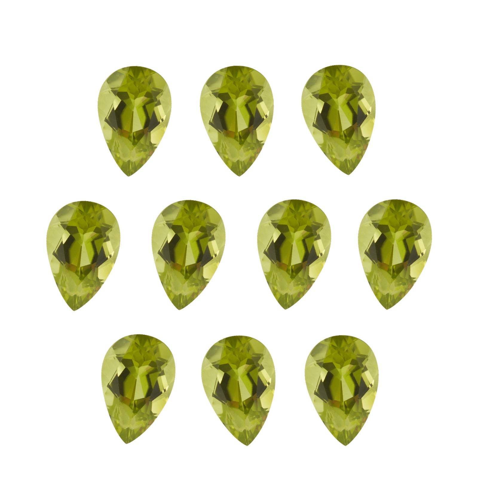 Lot of 10: 5x3 mm natural arizona green peridot, pear cut | Sapphire Row · cut7