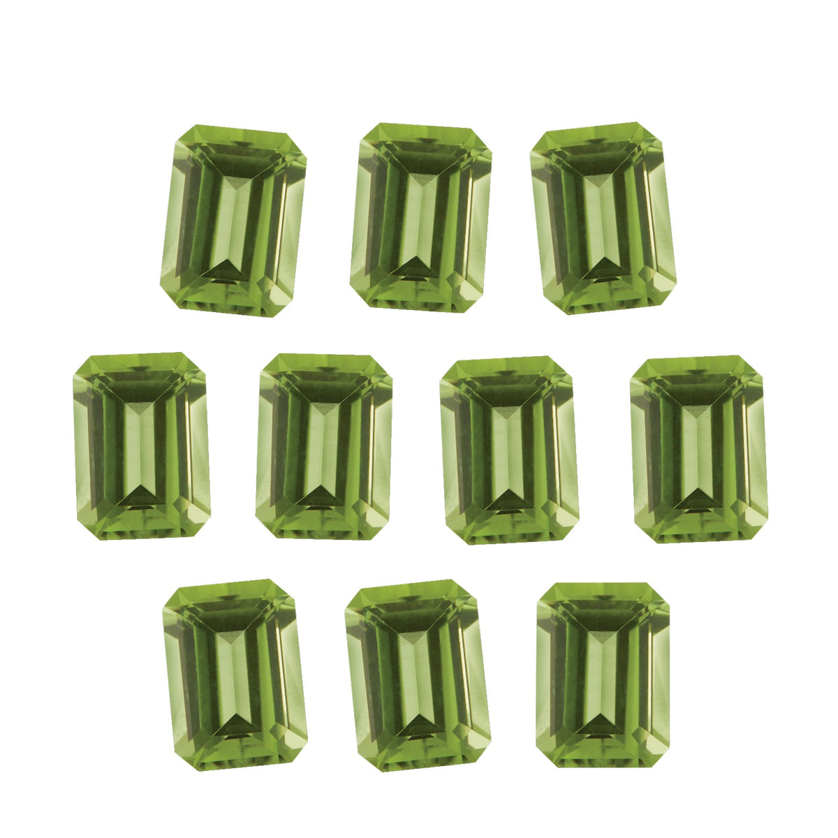Lot of 10: 5x3 mm natural green peridot, emerald cut | Sapphire Row · cut7