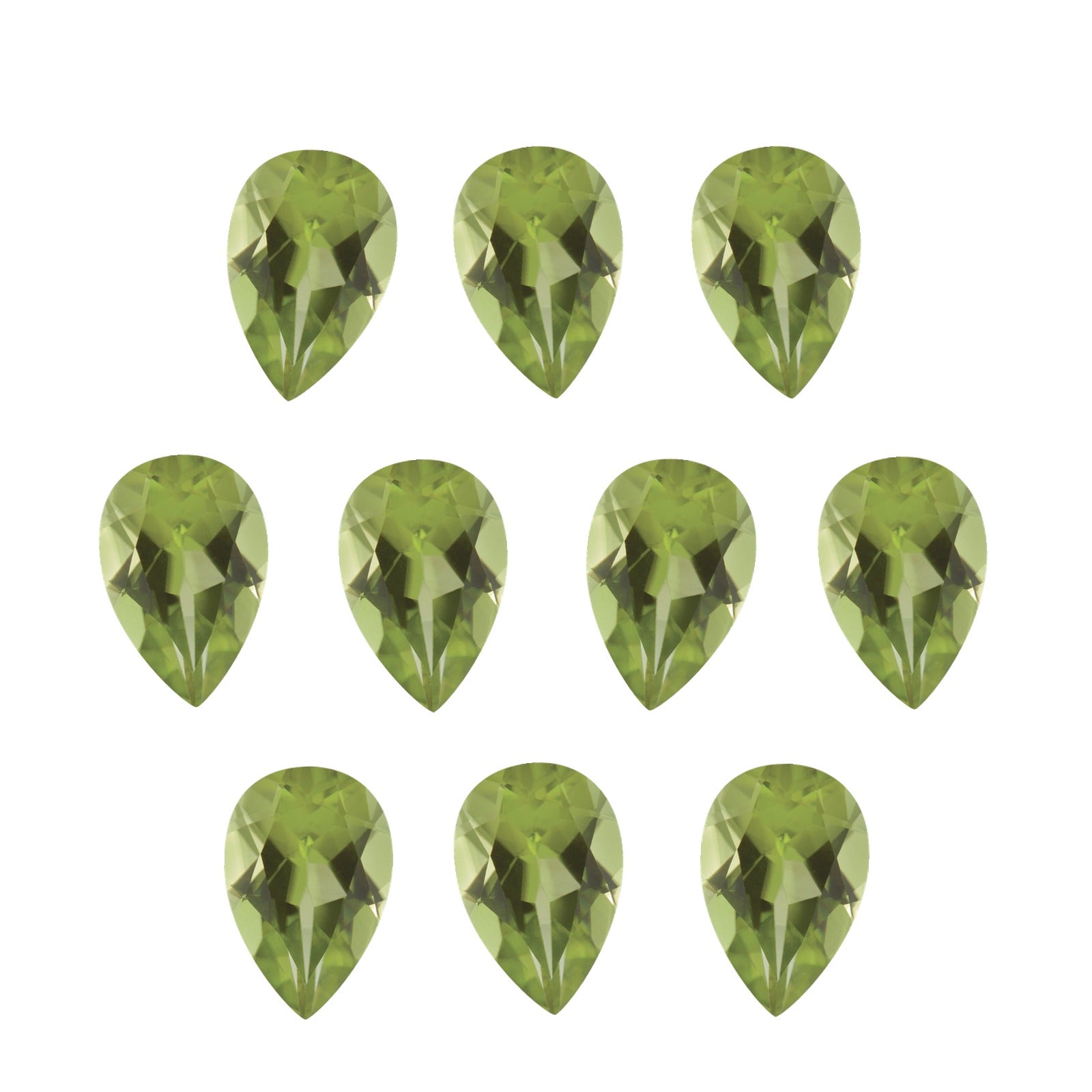 Lot of 10: 5x3 mm natural green peridot, pear cut | Sapphire Row · cut7