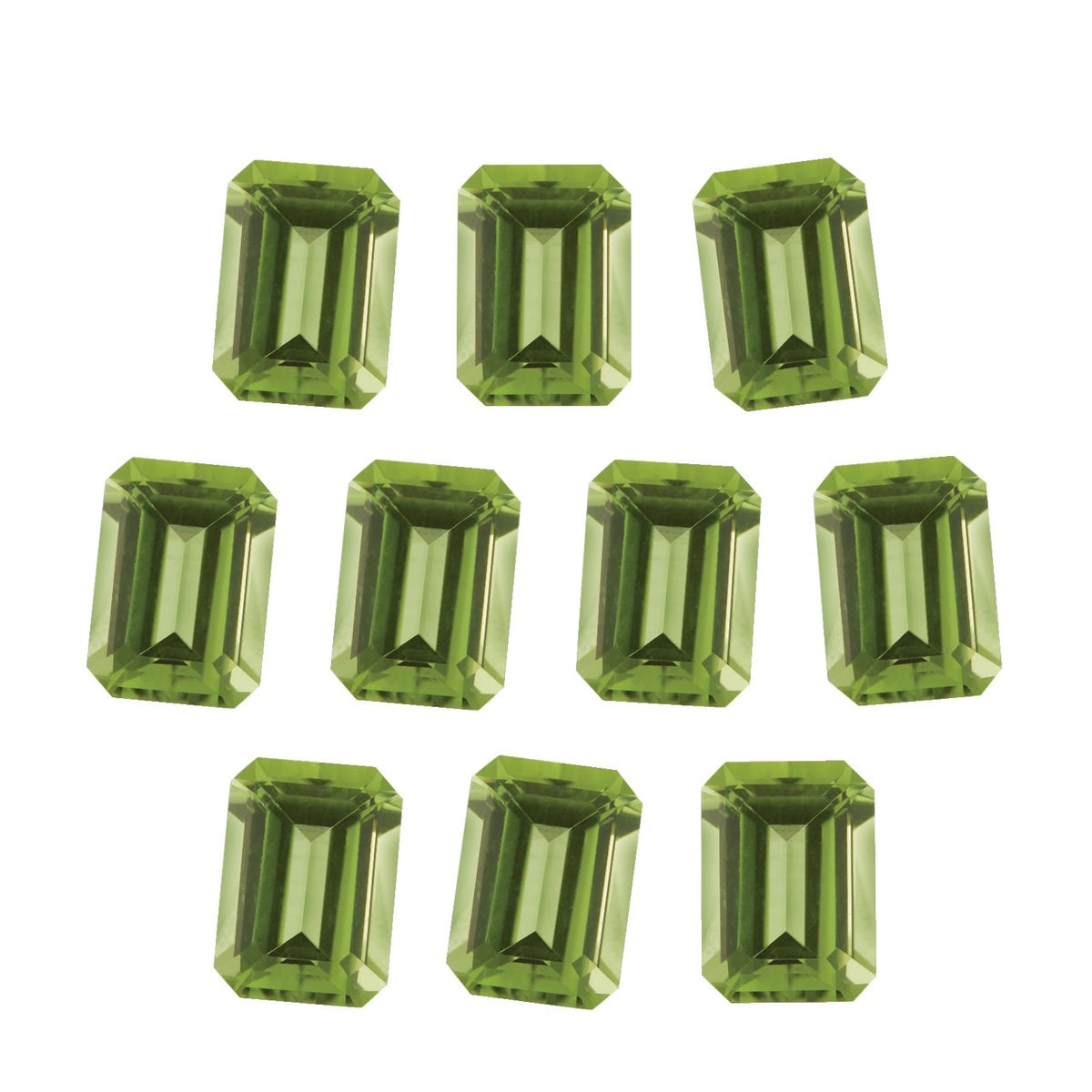 Lot of 10: 6x4 mm natural green peridot, emerald cut | Sapphire Row · cut7