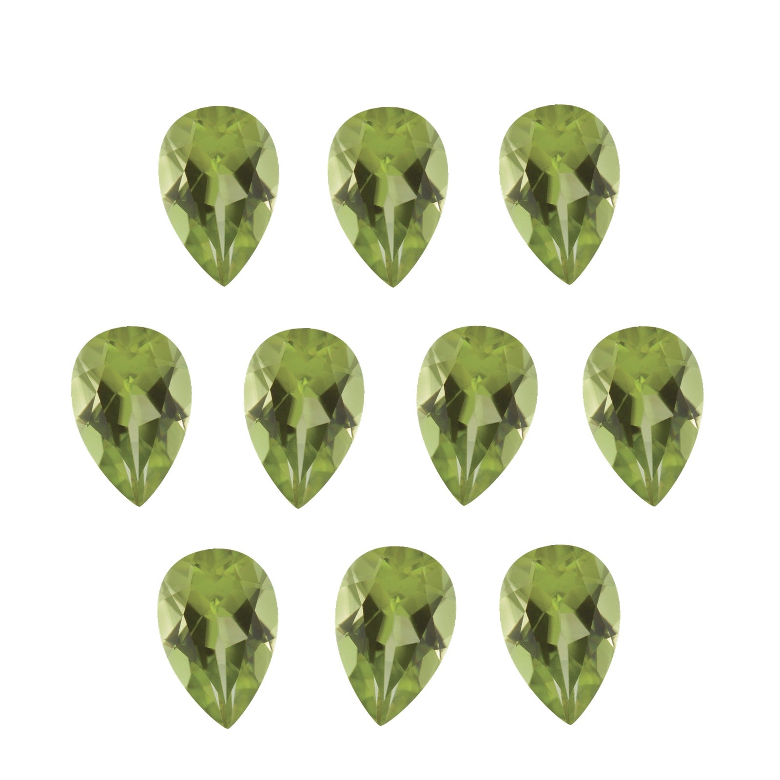 Lot of 10: 6x4 mm natural green peridot, pear cut | Sapphire Row · cut7