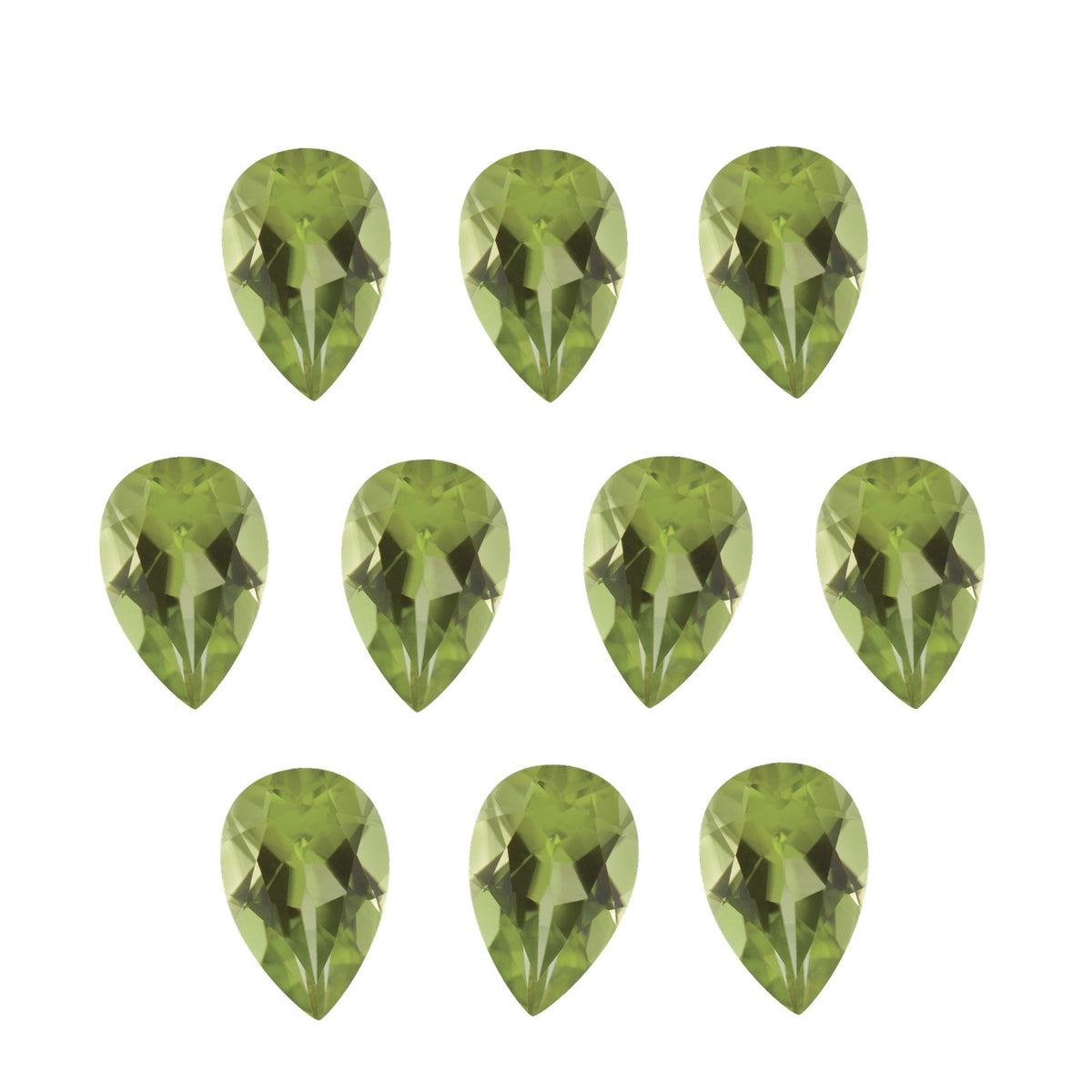 Lot of 10: 6x4 mm natural green peridot, pear cut | Sapphire Row · cut7