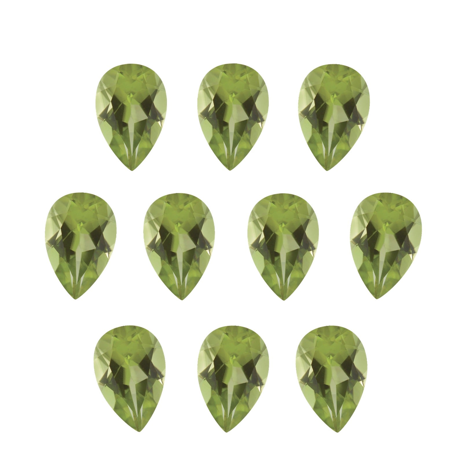 Lot of 10: 7x5 mm natural green peridot, pear cut | Sapphire Row · cut7