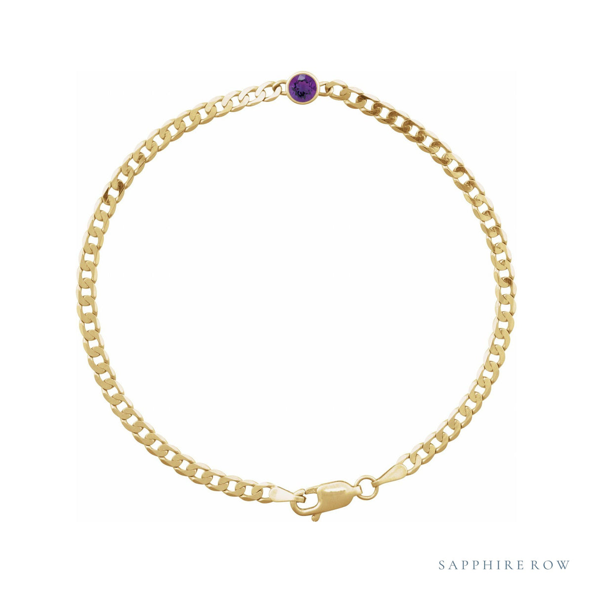Natural Bezel-Set Gemstone Curb Bracelet in Amethyst, Yellow Gold