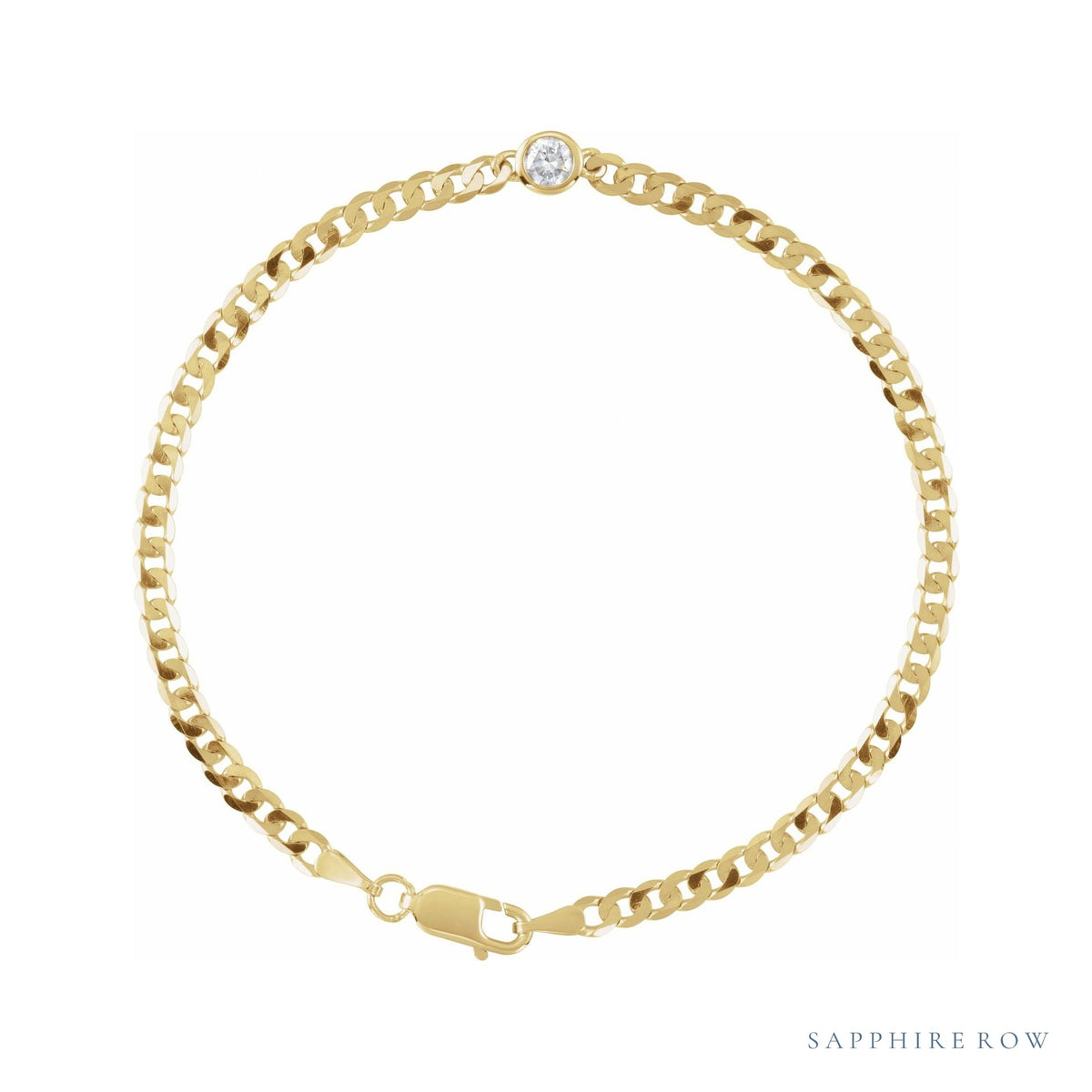 Natural Bezel-Set Gemstone Curb Bracelet in Diamond, Yellow Gold