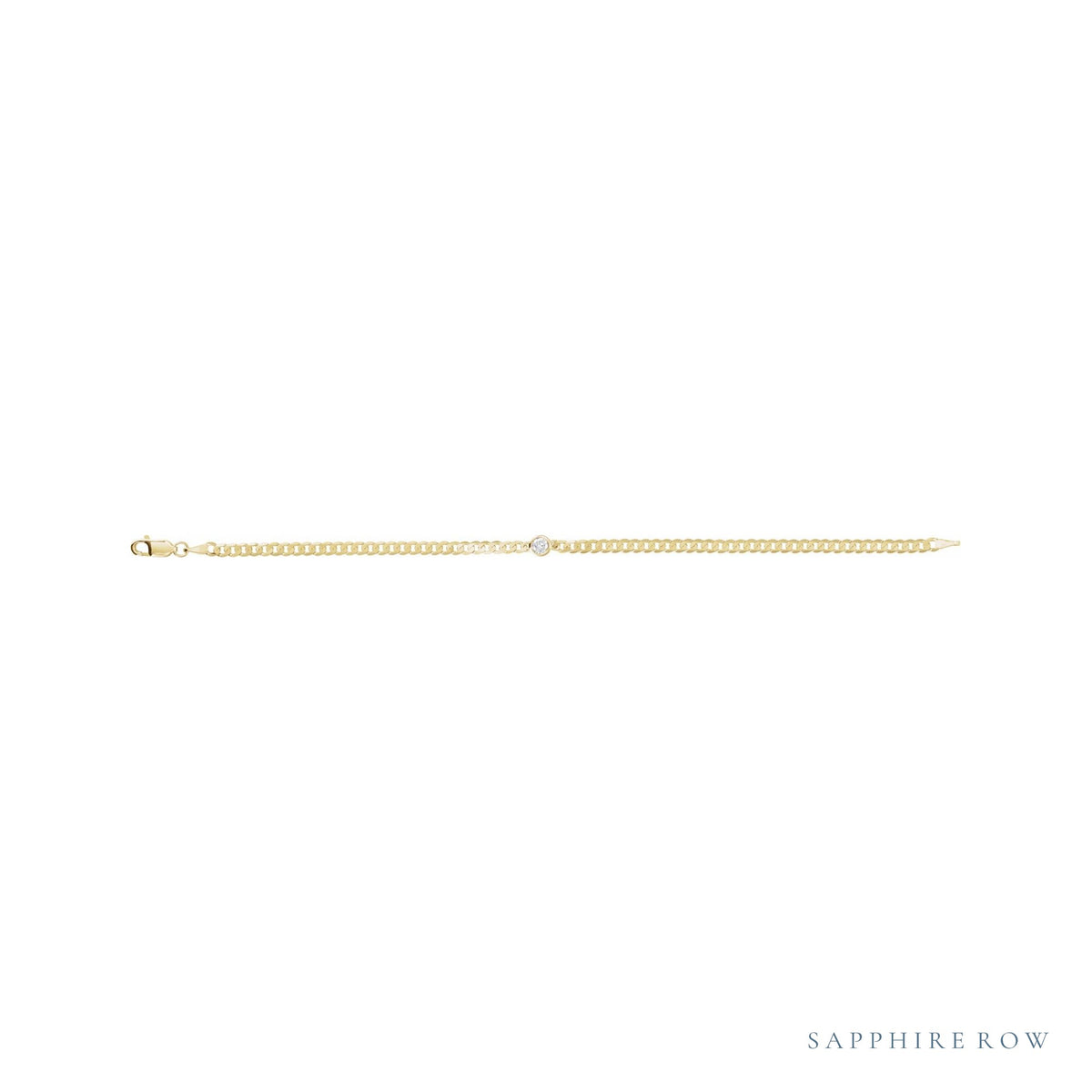 Natural Bezel-Set Gemstone Curb Bracelet in Diamond, Yellow Gold, shown from a second angle
