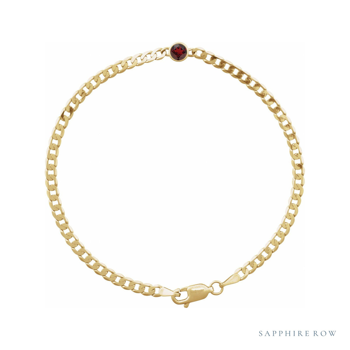 Natural Bezel-Set Gemstone Curb Bracelet in Mozambique Garnet, Yellow Gold