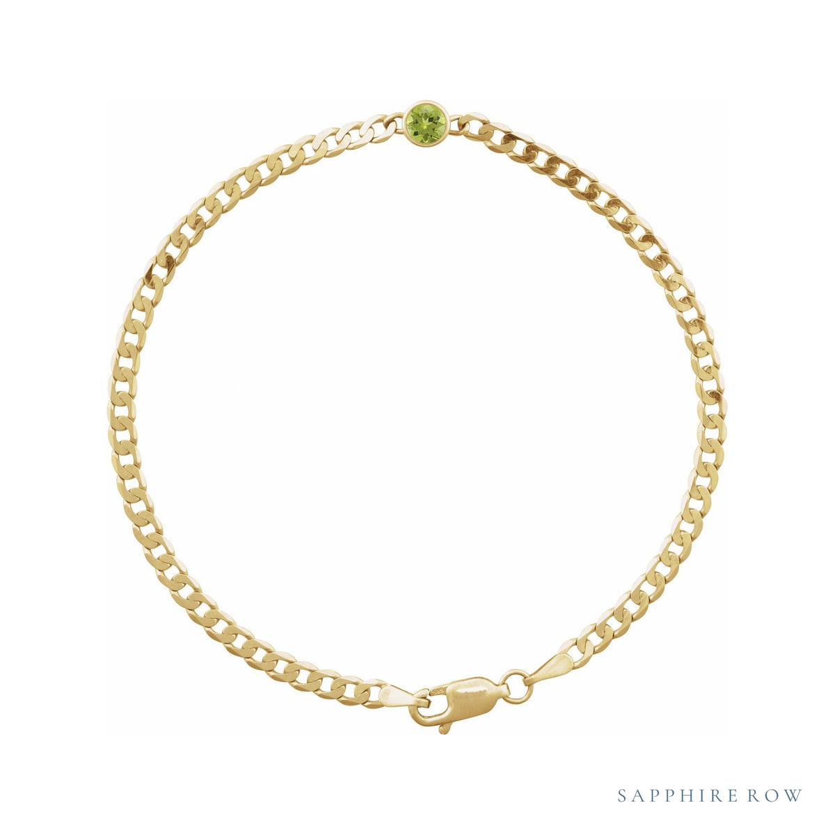 Natural Bezel-Set Gemstone Curb Bracelet in Peridot, Yellow Gold