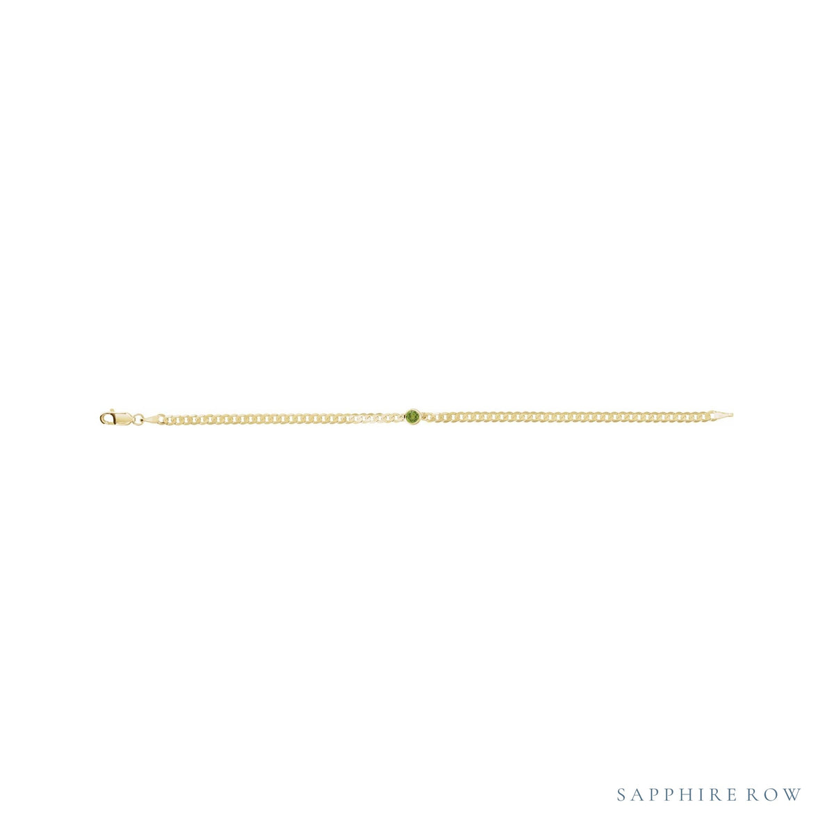 Natural Bezel-Set Gemstone Curb Bracelet in Peridot, Yellow Gold, shown from a second angle