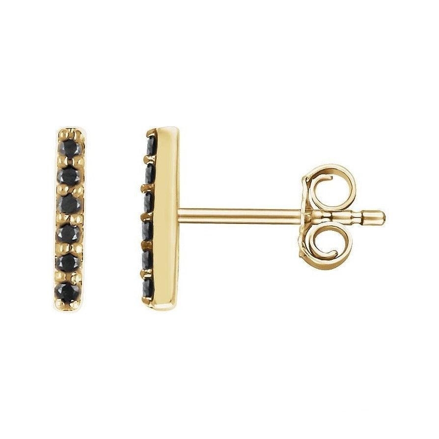 Natural Black Diamond Pavé Bar Earrings in 14K yellow gold