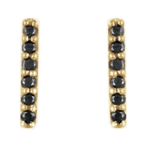Natural Black Diamond Pavé Bar Earrings in 14K yellow gold, alternate view