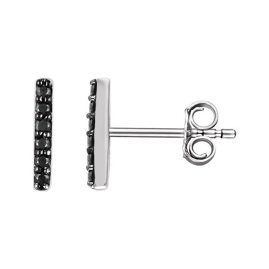 Natural Black Diamond Pavé Bar Earrings in 14K white gold